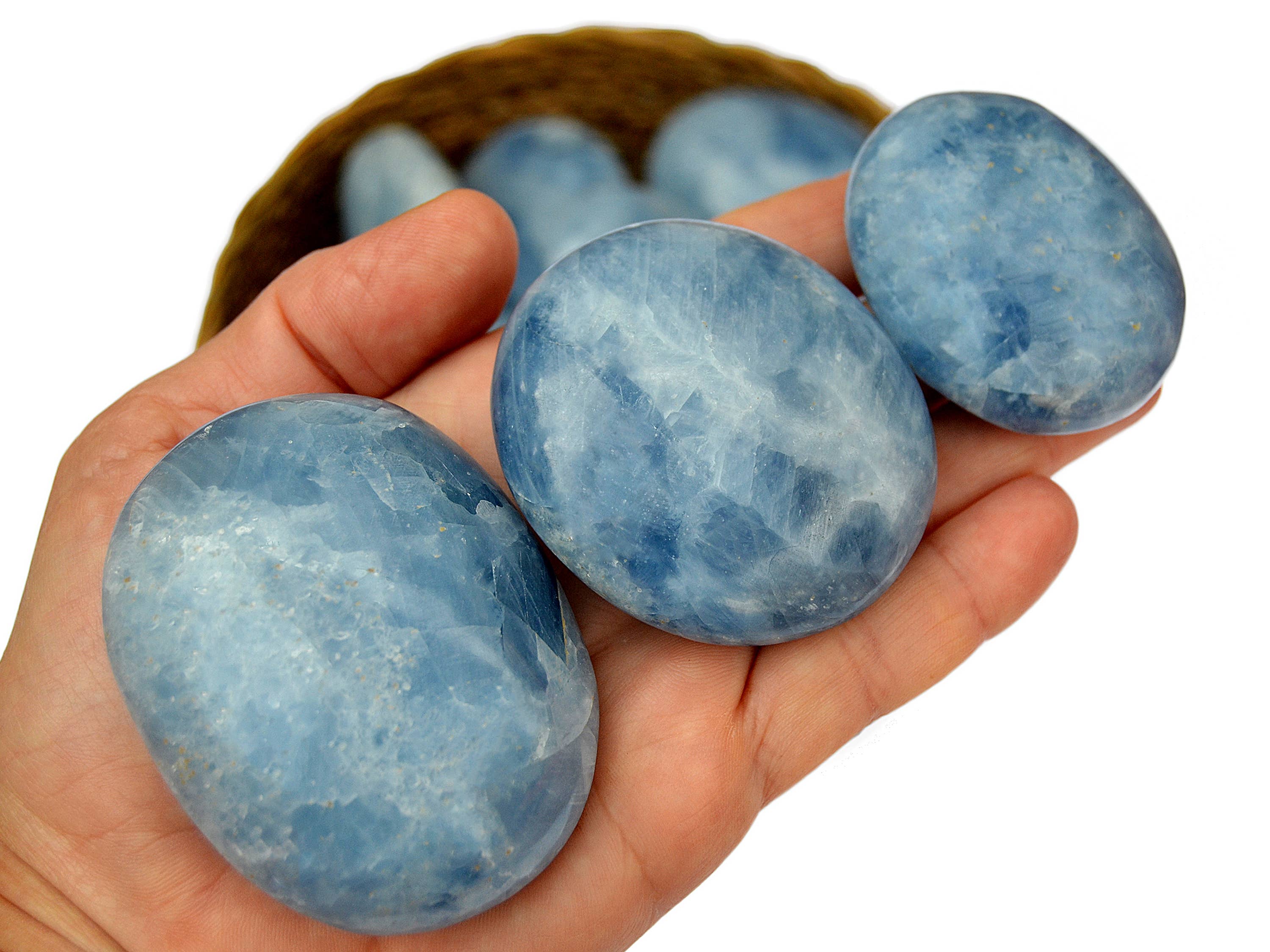 Kaia & Crystals - Wholesale Spiritual Stone/Crystal - Blue Calcite Palm Stone (9-12 Pcs) -  (55mm - 70mm) 1 kg Lot2