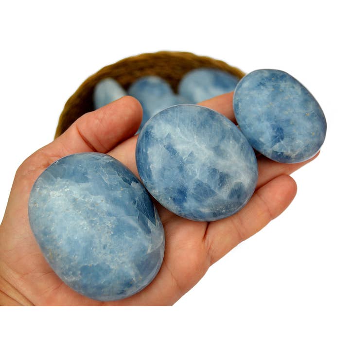 Kaia & Crystals - Wholesale Spiritual Stone/Crystal - Blue Calcite Palm Stone (9-12 Pcs) - (55mm - 70mm) 1 kg Lot2