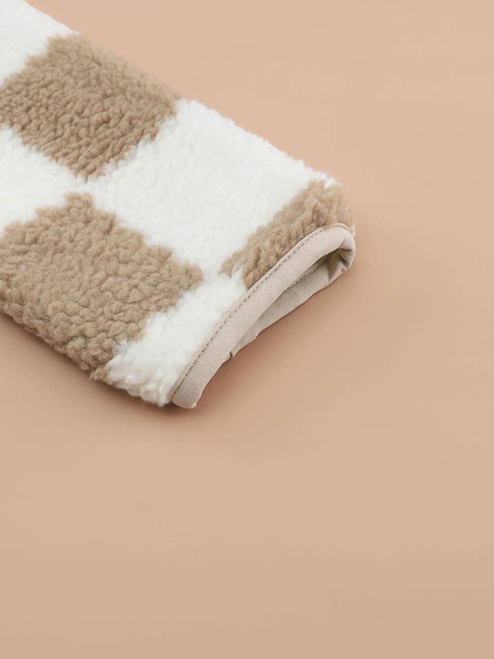 Brown Checked Snap Button Sherpa Jacket for wholesale on Faire11