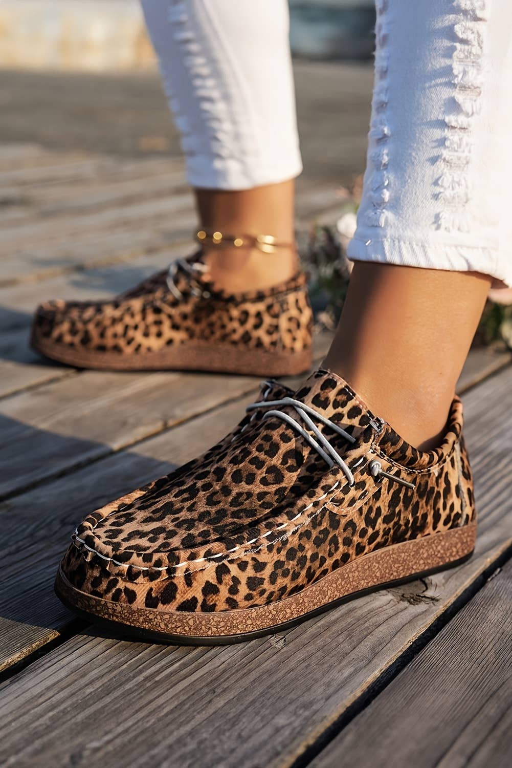 Little Daisy Closet - Wholesale Slip On Sneakers - Women's - LDC Western Leopard Faux Suede Lace-up Decor Slip On Shoes3