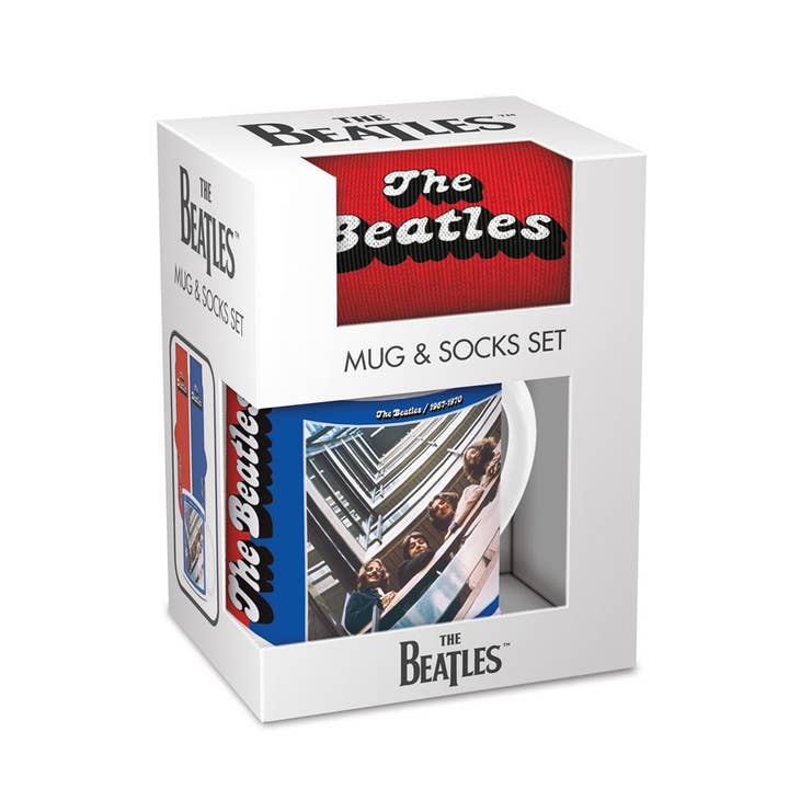 The Beatles (Fab Four) Mug & Sock Set (Red & Blue) for wholesale by Pyramid International
