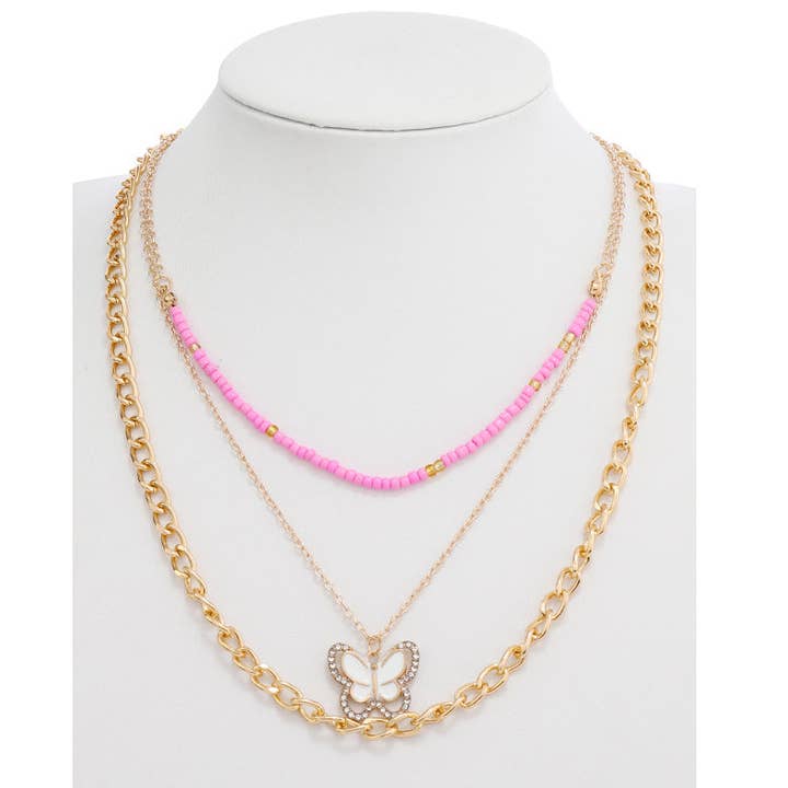 Skiktad pärlad emaljfjärilshalsband för wholesale av Atlas Fashion