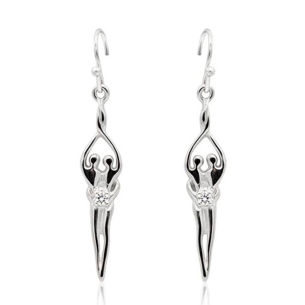 Small Soulmate Earrings, 1" by ¼", .925 Genuine Sterling Silver, Ear Wire, Clear Cubic Zirconia for wholesale by Symbol of Love Jewelry