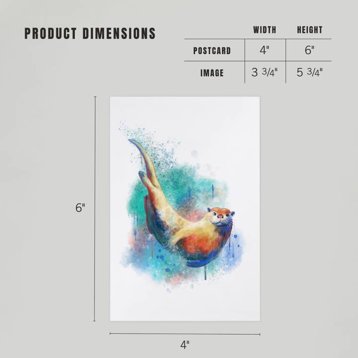 Lantern Press - Wholesale Postcard - PREMIUM POSTCARDS River Otter, Watercolor4