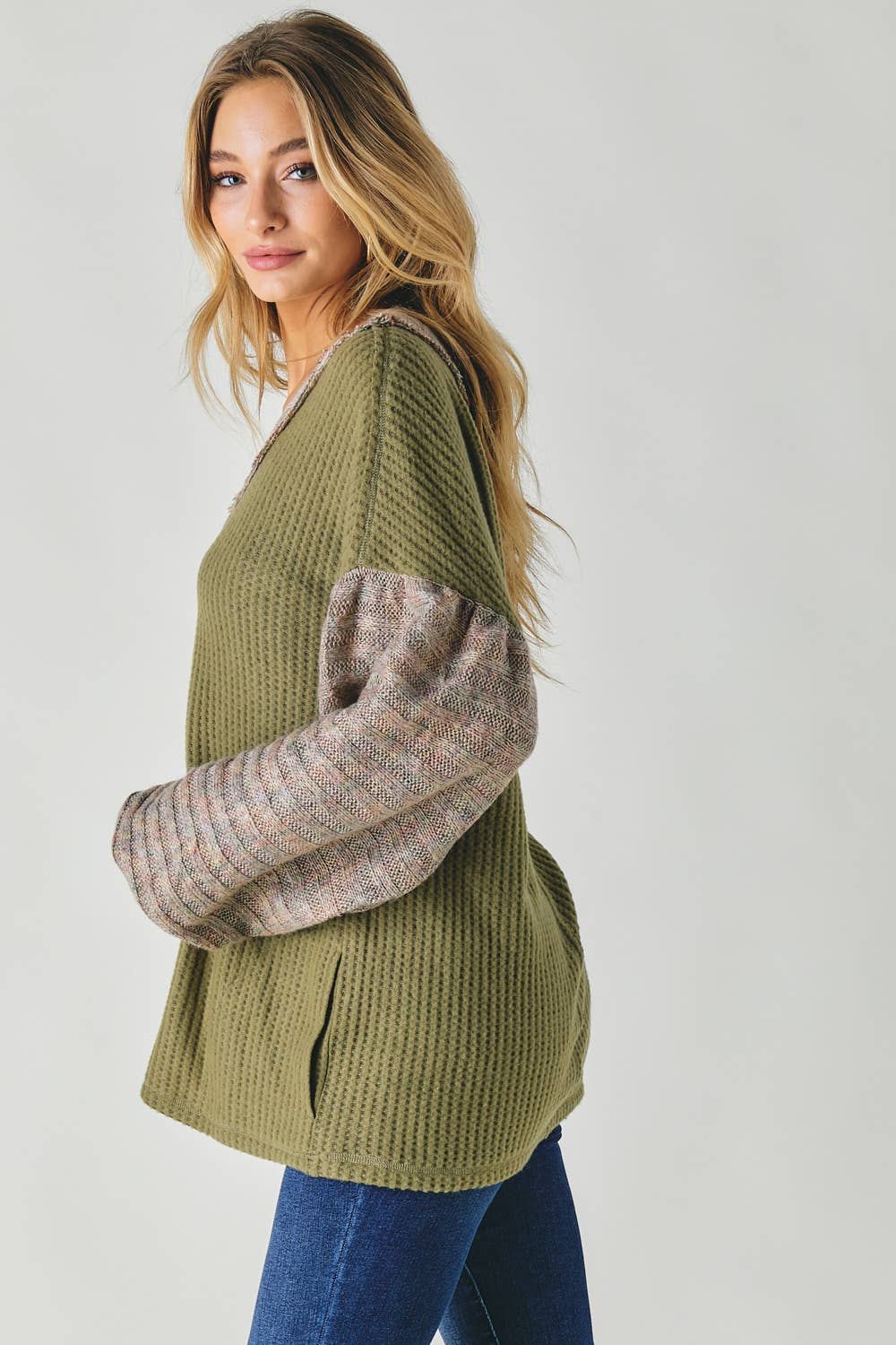 Davi & Dani - Vente Tunique – femme - PLUS LE BLOC DE COULEUR COL EN V HAUT À MANCHES LONGUES16