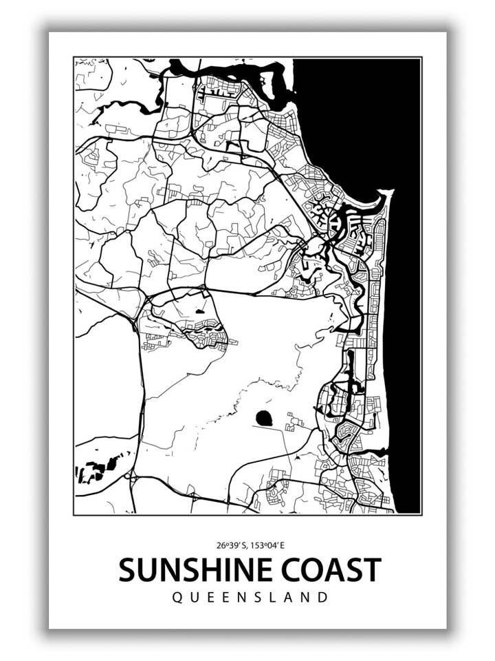 Kort over Sunshine Coast for engroshandel hos Stanley Print House