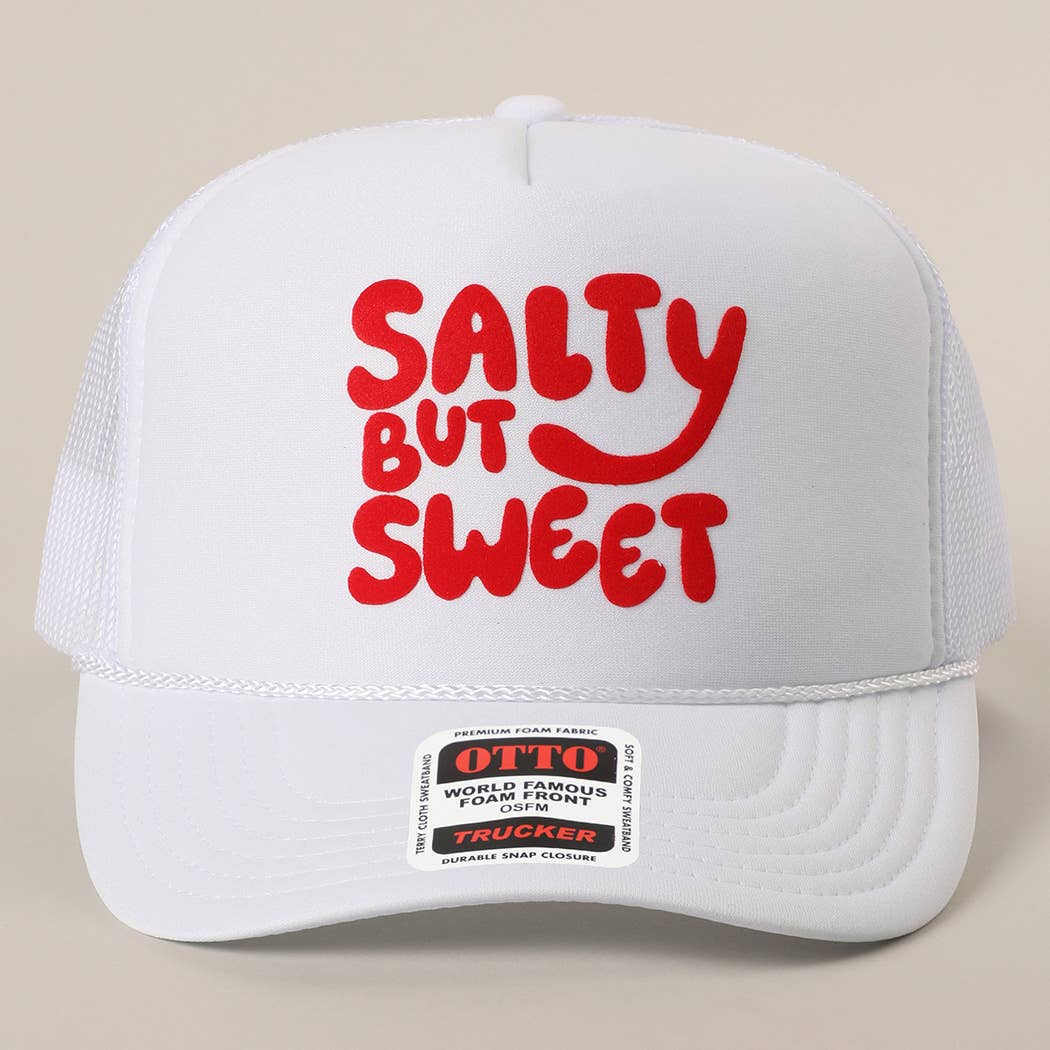 Fashion City - Wholesale Trucker Hat - Unisex - Salty But Sweet Text Logo Printed Mesh Back Trucker Hat35