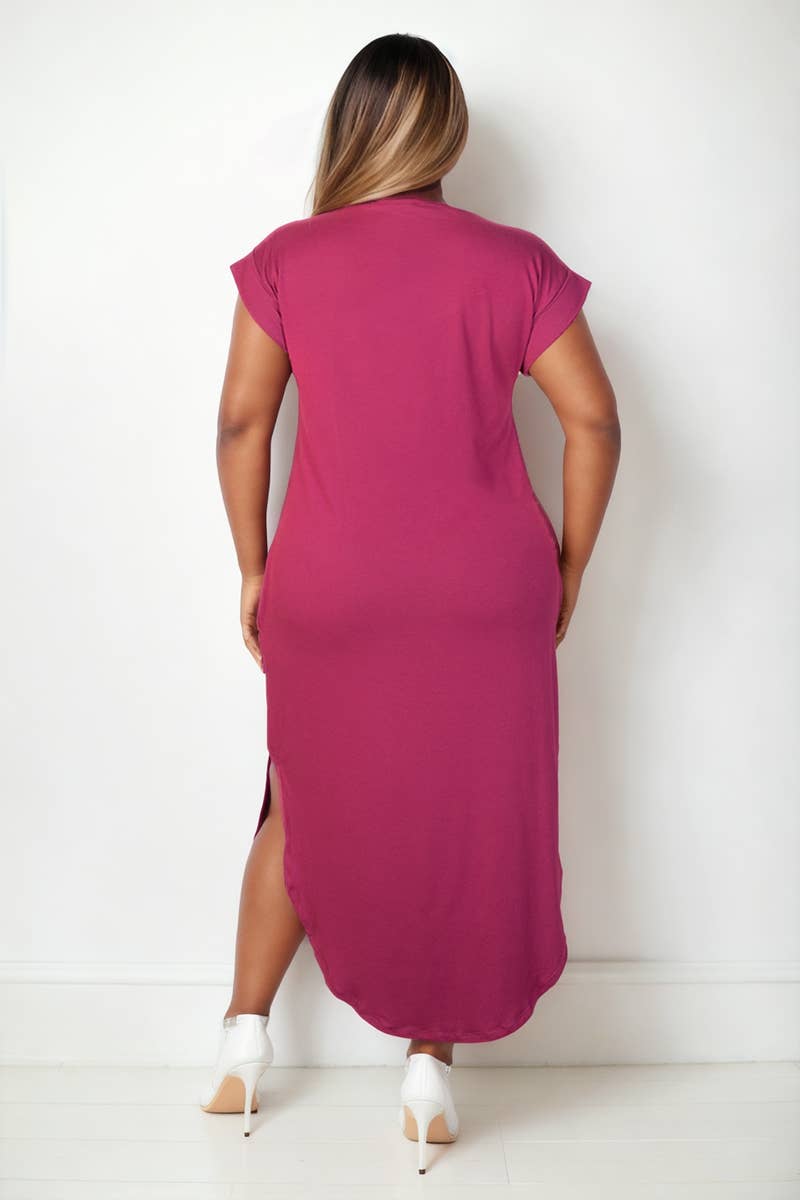 CAPELLA APPAREL - Wholesale Dress - Women's - Plus Size Hidden Pocket Batwing Sleeve V Neck Long Dress15