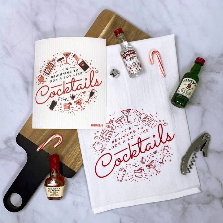 RubiaRojo - Wholesale Dishcloth - Its Beginning to Look a Lot Like Cocktails Swedish Dishcloth4