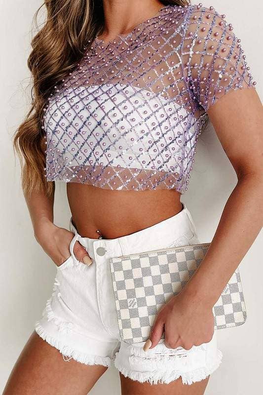Fashion Combination - Wholesale Blouse - Women's - pearl studed mesh top9