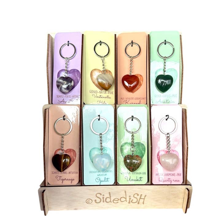 Keychain gemstone heart 24 pieces for wholesale by Sidedish Cards