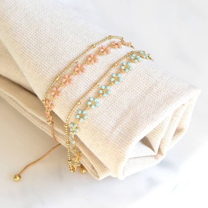 StarryNYC - Wholesale Link & Chain Bracelet - Color Epoxy Enamel Flower Adjustable Chain Bracelets