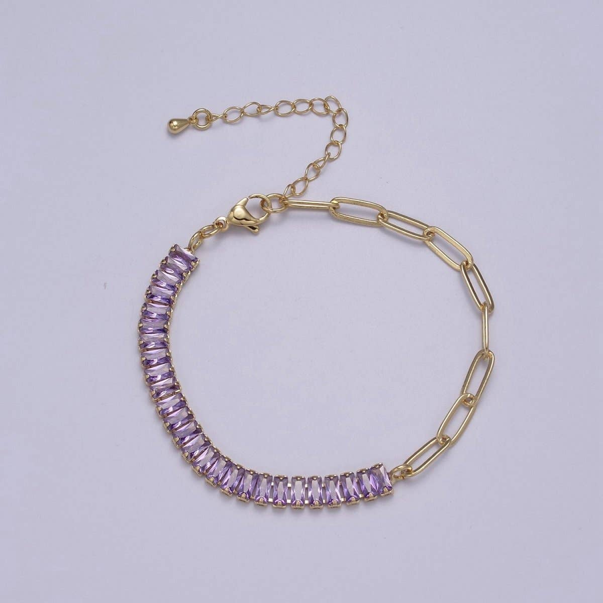 Aim Eternal - Venta al por mayor Pulseras de tenis - Pulsera delicada de media baguette y medio clip de papel, chapada en oro, pulsera de tenis, pulsera de fusión de circonita cúbica | Precios de liquidación de WA-839 a WA-8527