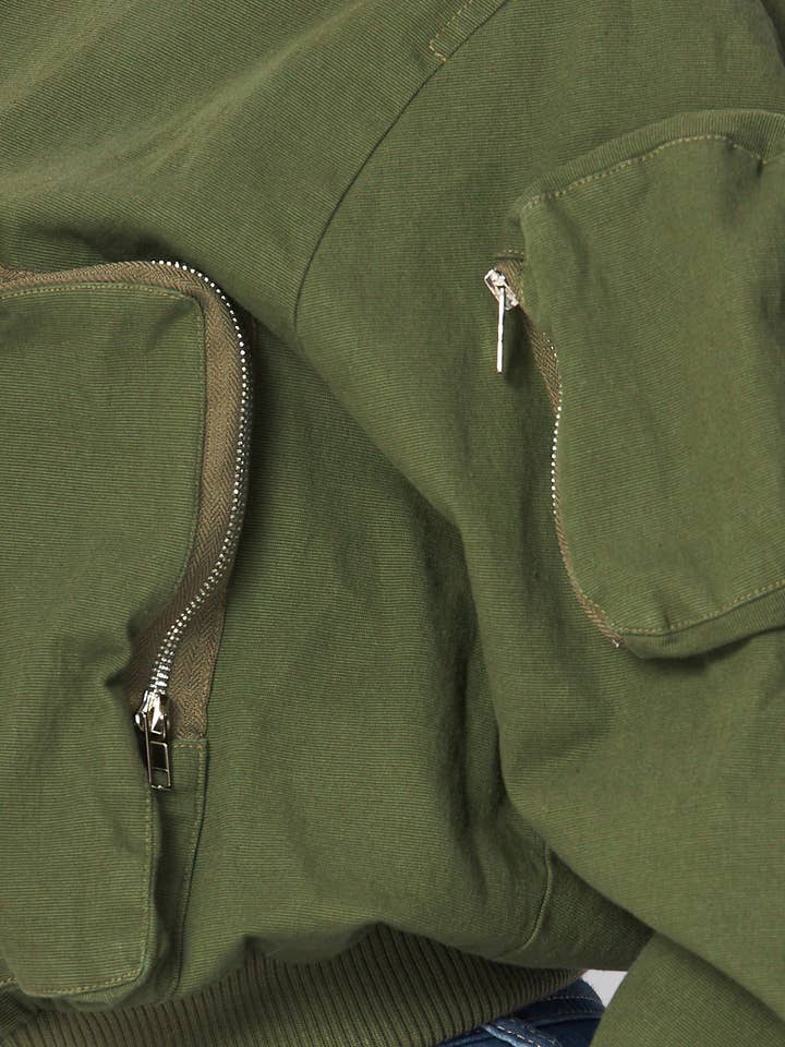 Hot & Delicious - Wholesale Bomber Jacket - Women's - Irene Cargo Pocket Cropped Bomber Jacket (HGJ10318)