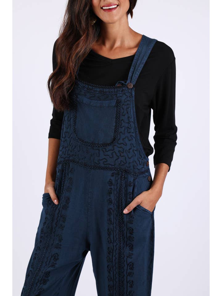Sacred Threads - Wholesale Overalls - Women's - Stonewashed Boho Embroidered Overalls: Fall Colors8