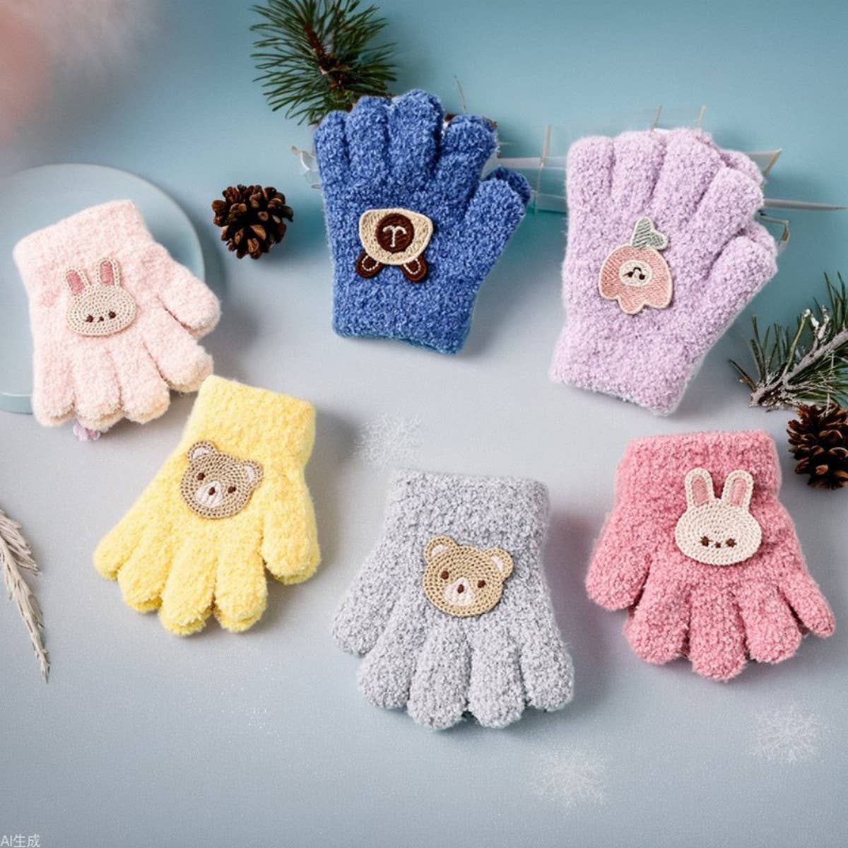NINEXIS - Wholesale Gloves - Women's - CWAG0278_FLOWER BEAR RABBIT CHILDREN'S FIVE-FINGER GLOVES7