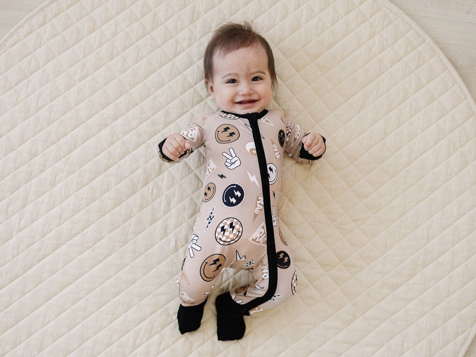 Lucky Panda Kids - Wholesale Jumpsuit - Baby - Bamboo Zip Romper | Latte Rad Vibes7
