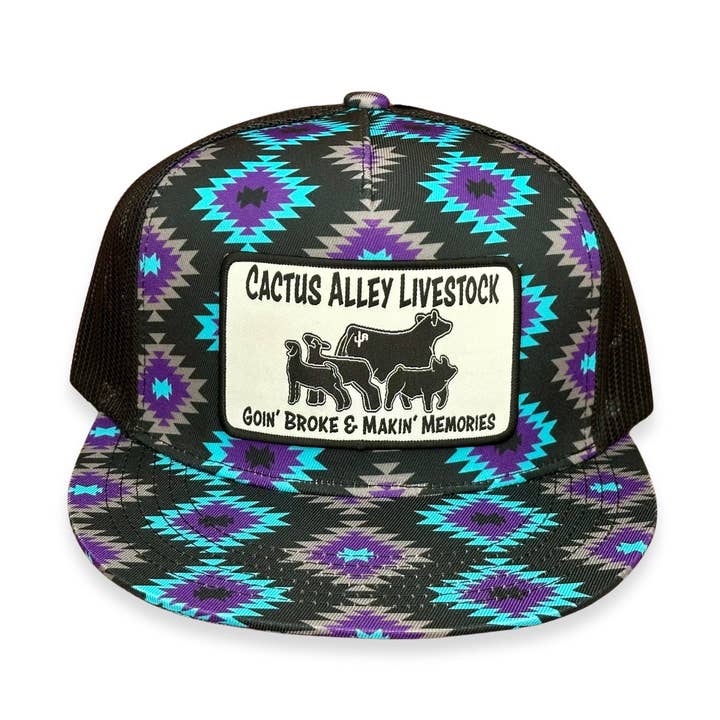 Gorra Snapback de Ganado de Malla Azteca/Negra CA Dolly P 2025 para venta al por mayor de Cactus Alley Hat Co.