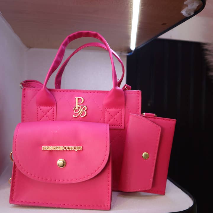 Pretty in Pink Trio Set Women's All Seasons Pu Leather Solid Color Vintage Style Square Zipper Handbag Prestige Boutique for wholesale by Prestige Boutique