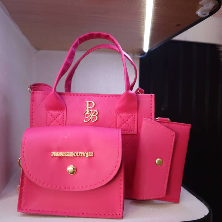Pretty in Pink Trio Set Women's All Seasons Pu Leather Solid Color Vintage Style Square Zipper Handbag Prestige Boutique for wholesale by Prestige Boutique