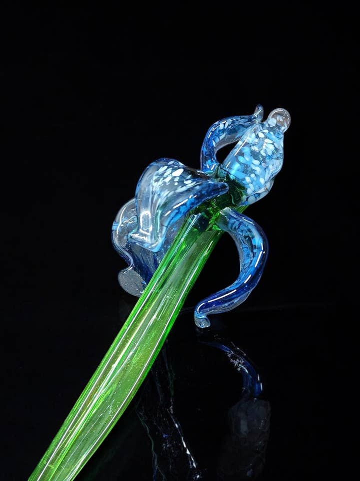 Blue Glass Iris - Hand Made In Ukraine - Short Stem Flower for wholesale by Glass by Iness