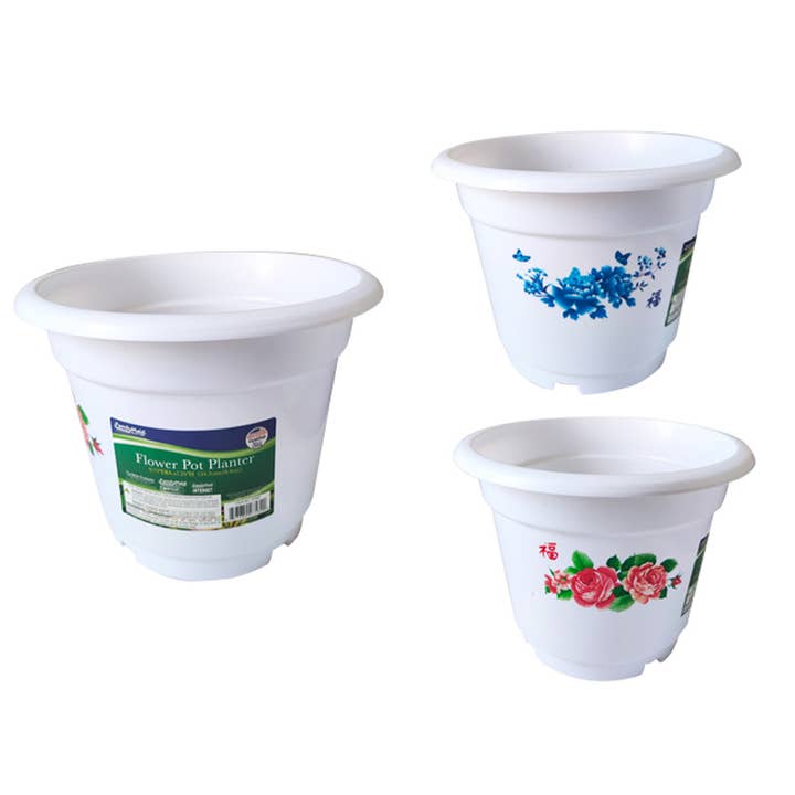 Maceta para plantas 9.75"Diá X 7.25"A Blanco C/ Pri para venta al por mayor de Deluxe Import Trading