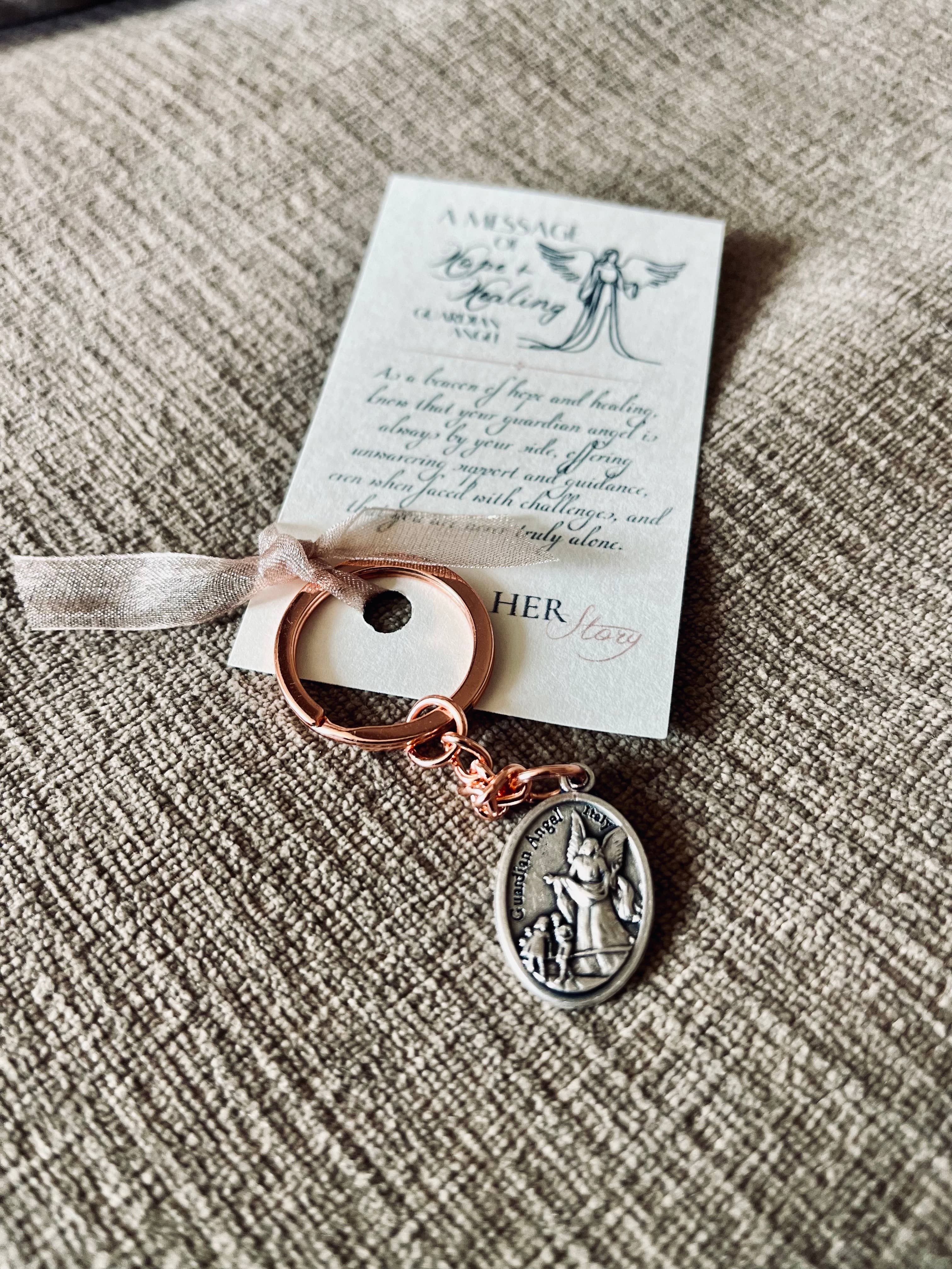 HER Story – wholesale Keychain – Women's – Guardian Angel Medal - Keychain - Message of Hope + Healing1