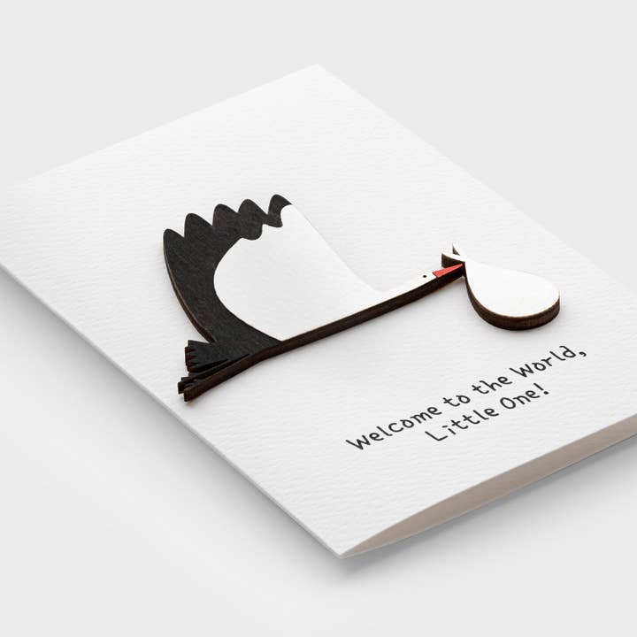 3D Wooden Stork Baby Card – Handmade "Welcome to the World" for wholesale by PESKOVOI