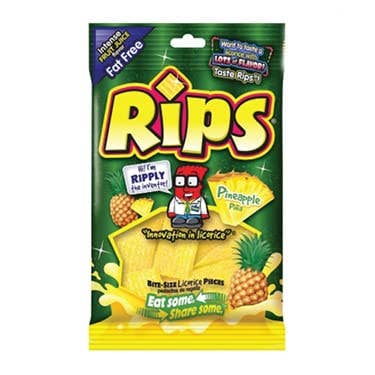Shop The King - Wholesale Licorice - Rips Licorice Candy, Tropical Pineapple Flavor, Chewy Strips, 4 oz Bag