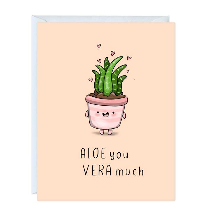 Funny Anniversary Birthday Kawaii Greeting Card (Aloe Vera) for wholesale by ALY LOU®