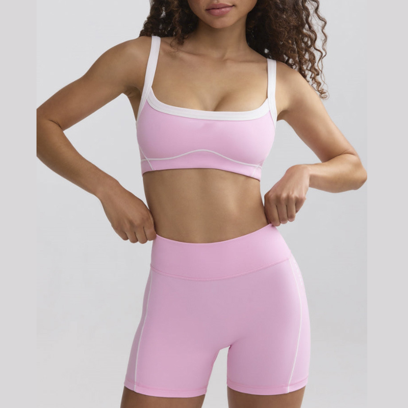 WONDERXFANS - Wholesale Activewear Set - Women's - Contrasting Color Sports Bra + High Waist Shorts 2-piece Set0