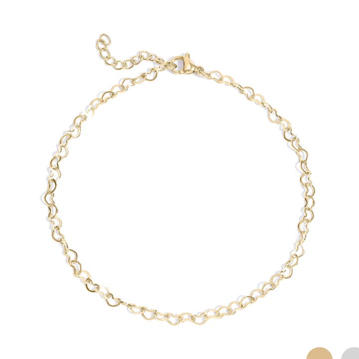 18K Gold PVD Stainless Steel Linked Hearts Anklet for wholesale by WJW