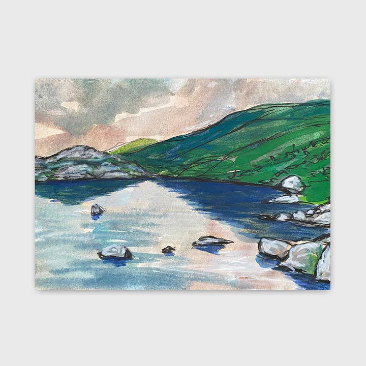 Kunsttryk af bjergsø 5x7" for engroshandel hos Jeanelle Demers