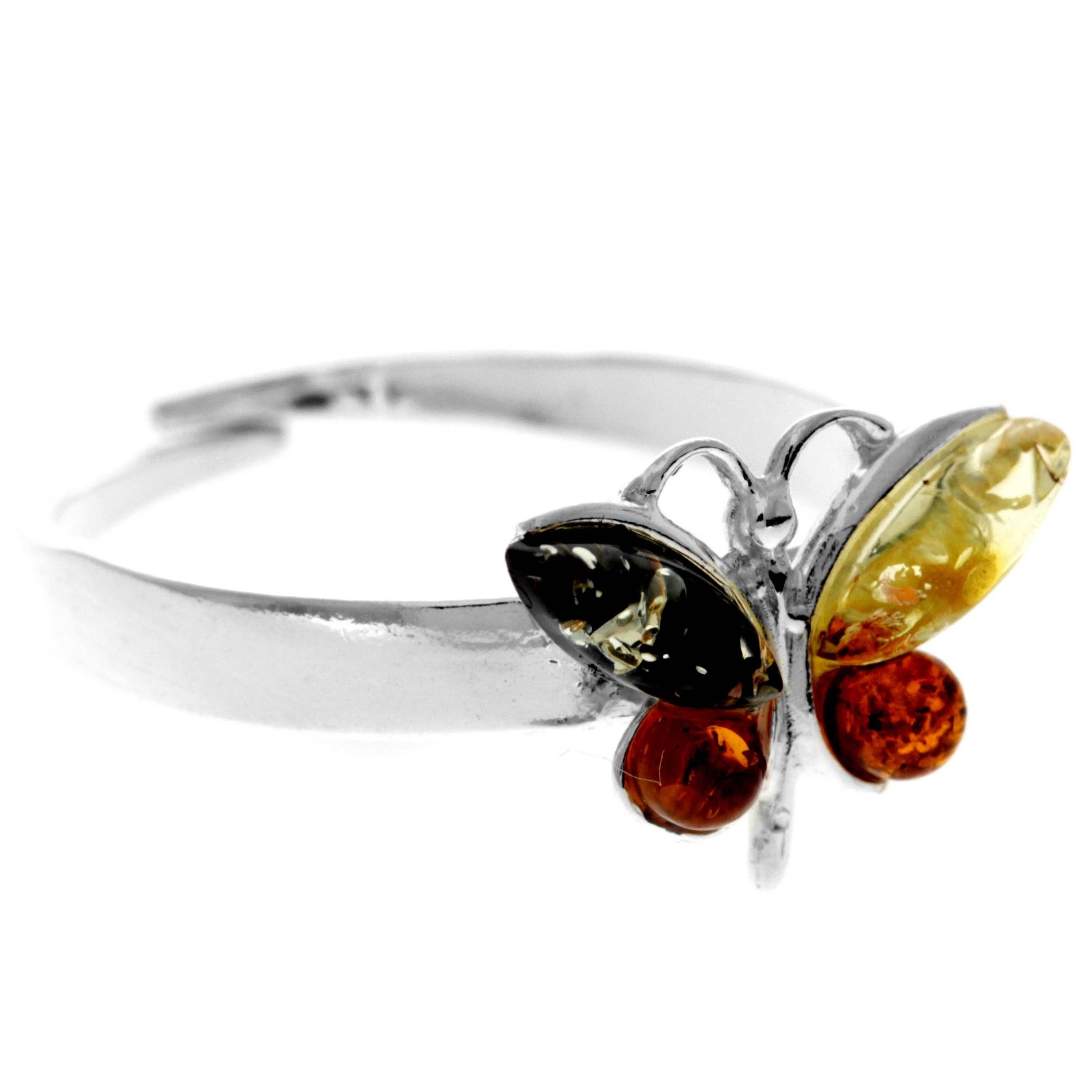 Mix 925 Sterling Silver & Genuine Baltic Amber Butterfly Adjustable Ring - AR15 for wholesale on Faire4