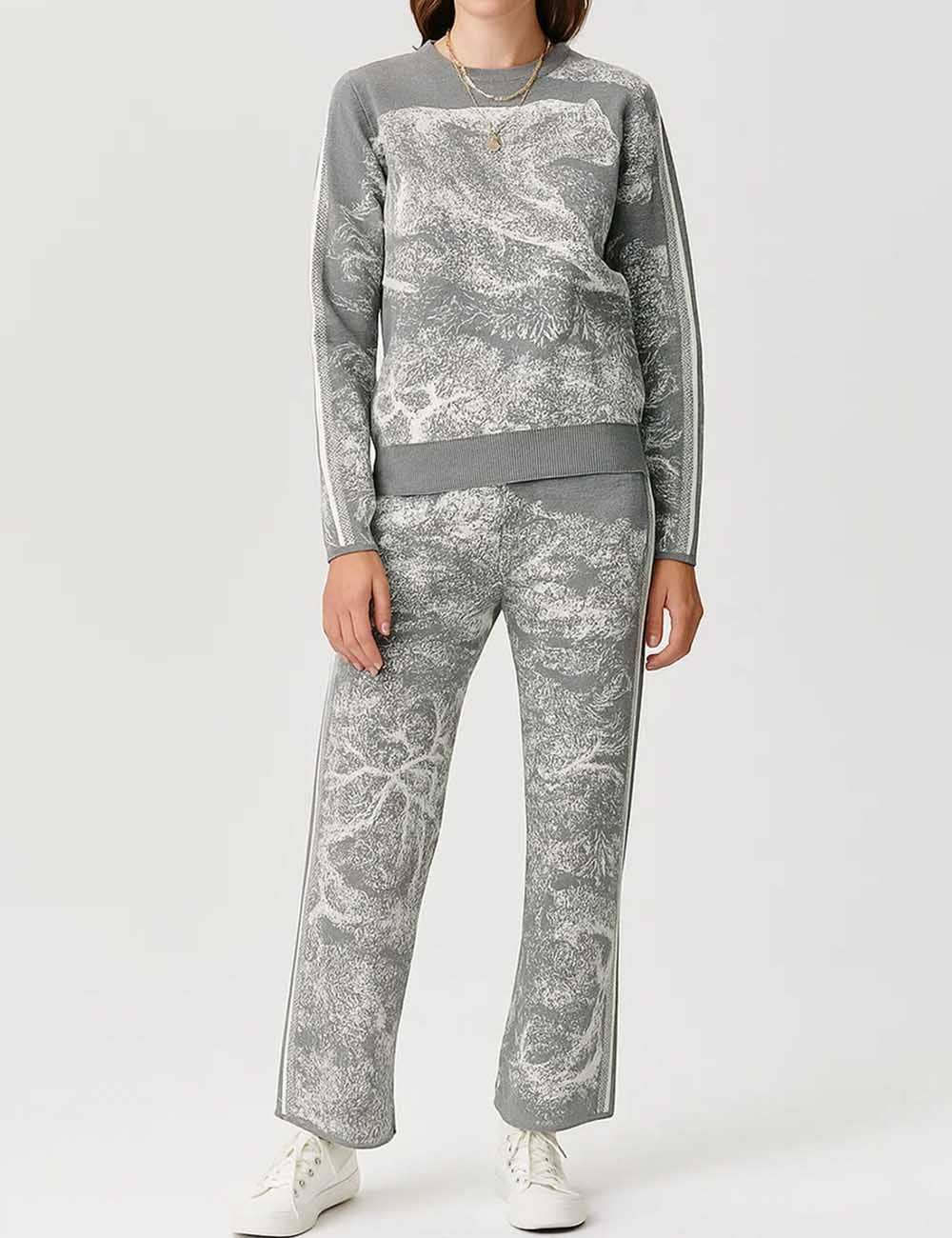 Sweetkama - Wholesale Lounge Set - Women's - Ladies Color Block Tiger Pattern Knit Sweater & Pants 2PCS Set18