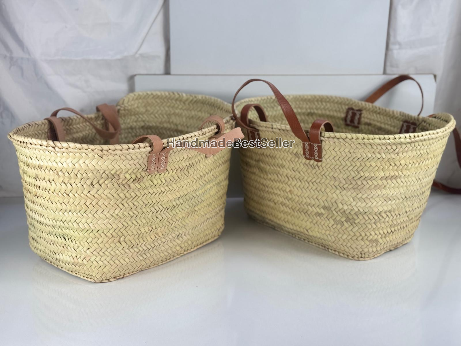 HandmadeBestSeller - Wholesale Basket - Handmade Square Straw Basket with Leather Handles9