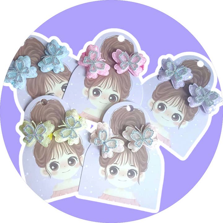 Set di 5 coppie di mollette per capelli con farfalle per la vendita all'ingrosso da parte di Kids4trendy