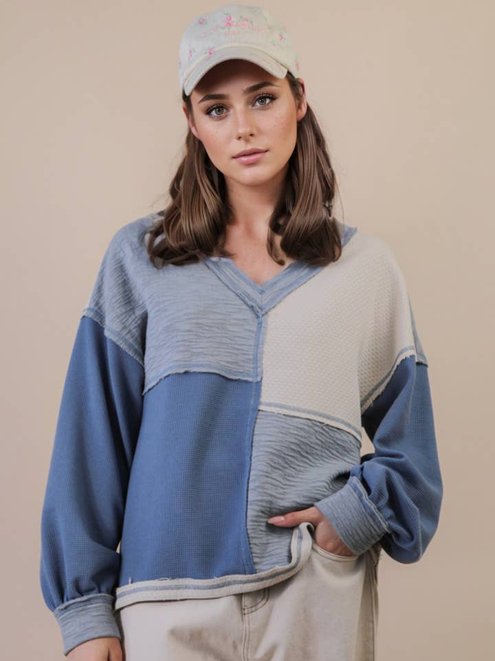 VERY J - Wholesale Knit Top - Women's - NT12222-Oversized Color Block Casual Knit Top10