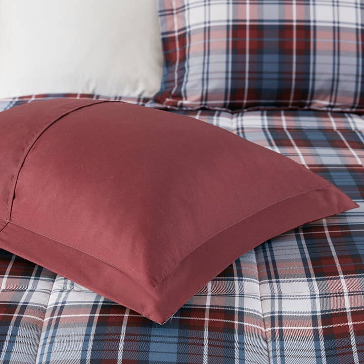 Olliix - Vente Parure de lit - Ensemble de couette à carreaux 3M Scotchgard Moisture Management, rouge
