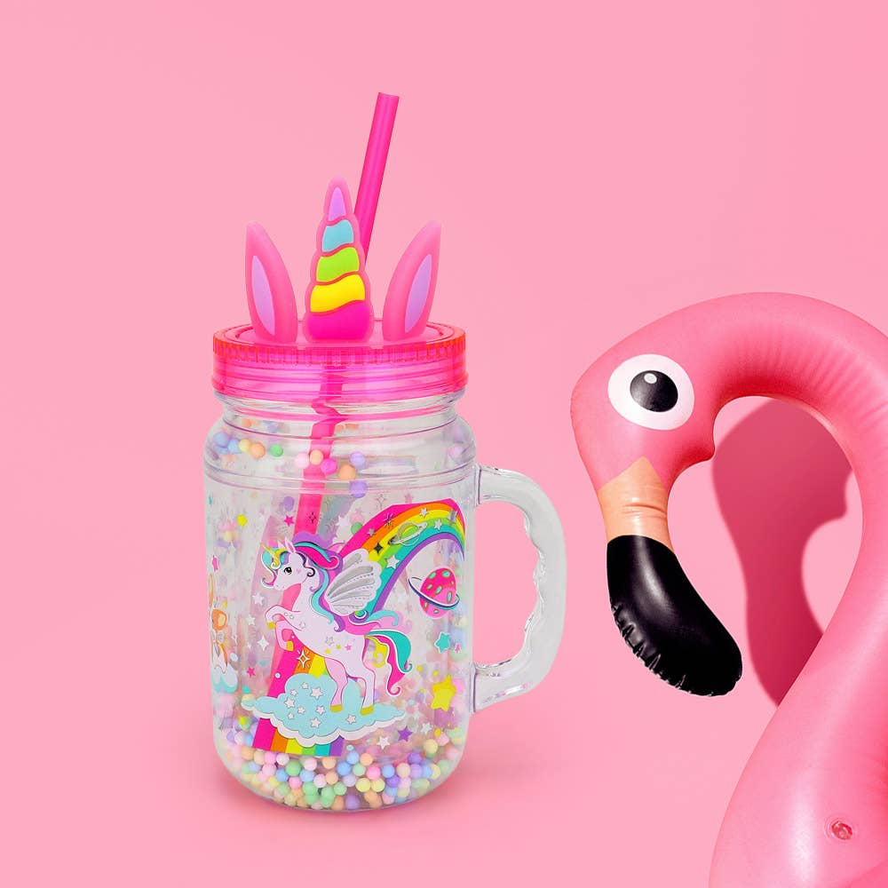 Sensibling Corp. - Wholesale Drinking Glass/Cup - Kids & Baby - HOT FOCUS - Kids Glow in the Dark Unicorn Mason Jar Tumbler
0