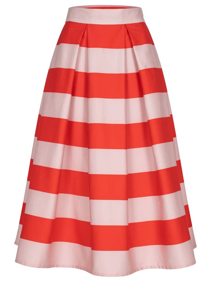 Saia midi listrada em vermelho e rosa por atacado de Marianna Déri GmbH
