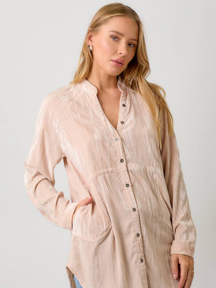 Mystree - Vendita all'ingrosso Camicia button down - Donna - 60901 Camicia in velluto con maniche raglan