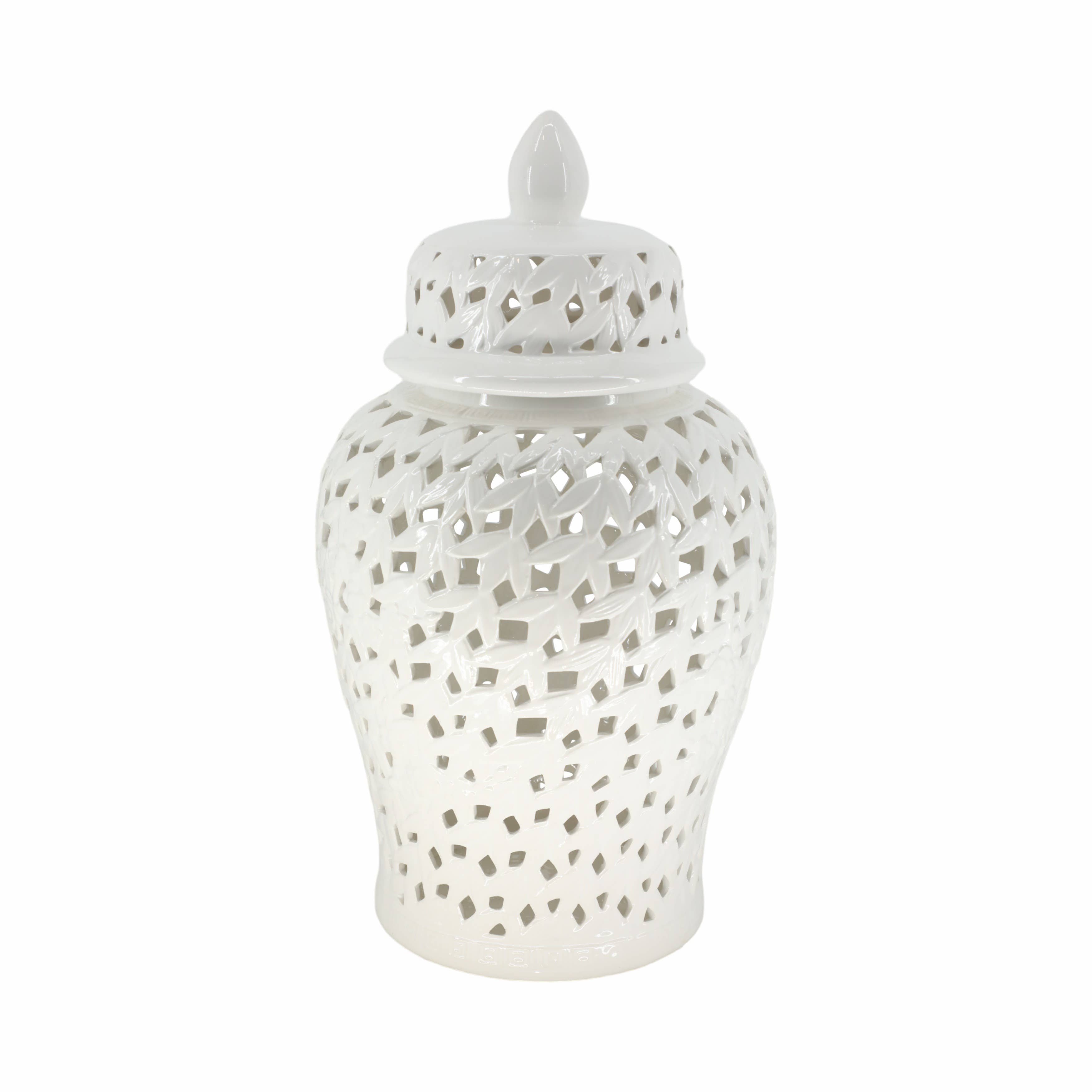Sagebrook Home - Wholesale Decorative Jar - Decorative Jar - White Ceramic Pierced Cut-Out, 24 in.4
