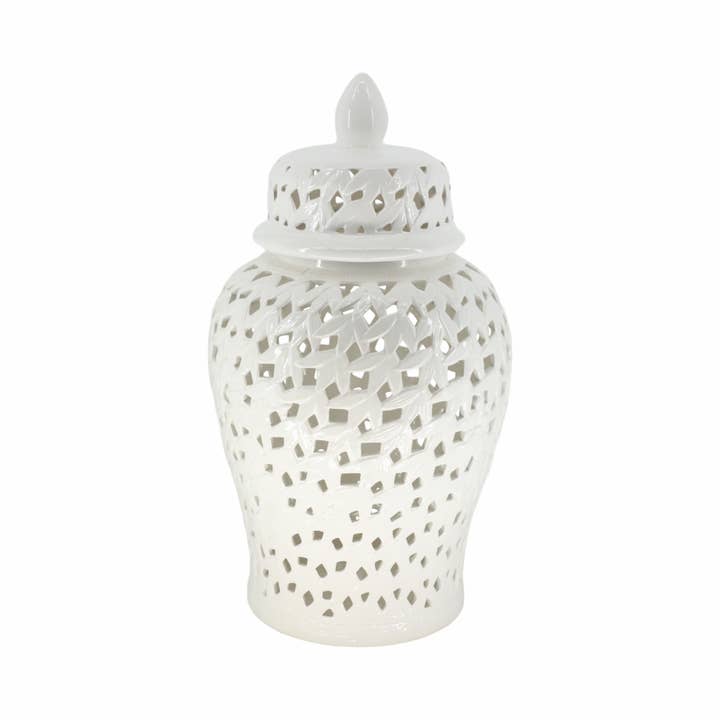 Sagebrook Home - Wholesale Decorative Jar - Decorative Jar - White Ceramic Pierced Cut-Out, 24 in.4