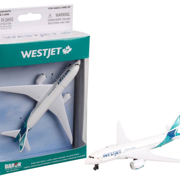 Daron Worldwide Trading - Wholesale Toy Plane - Kids - RT7374-1 Westjet Single Plane by Daron Toys