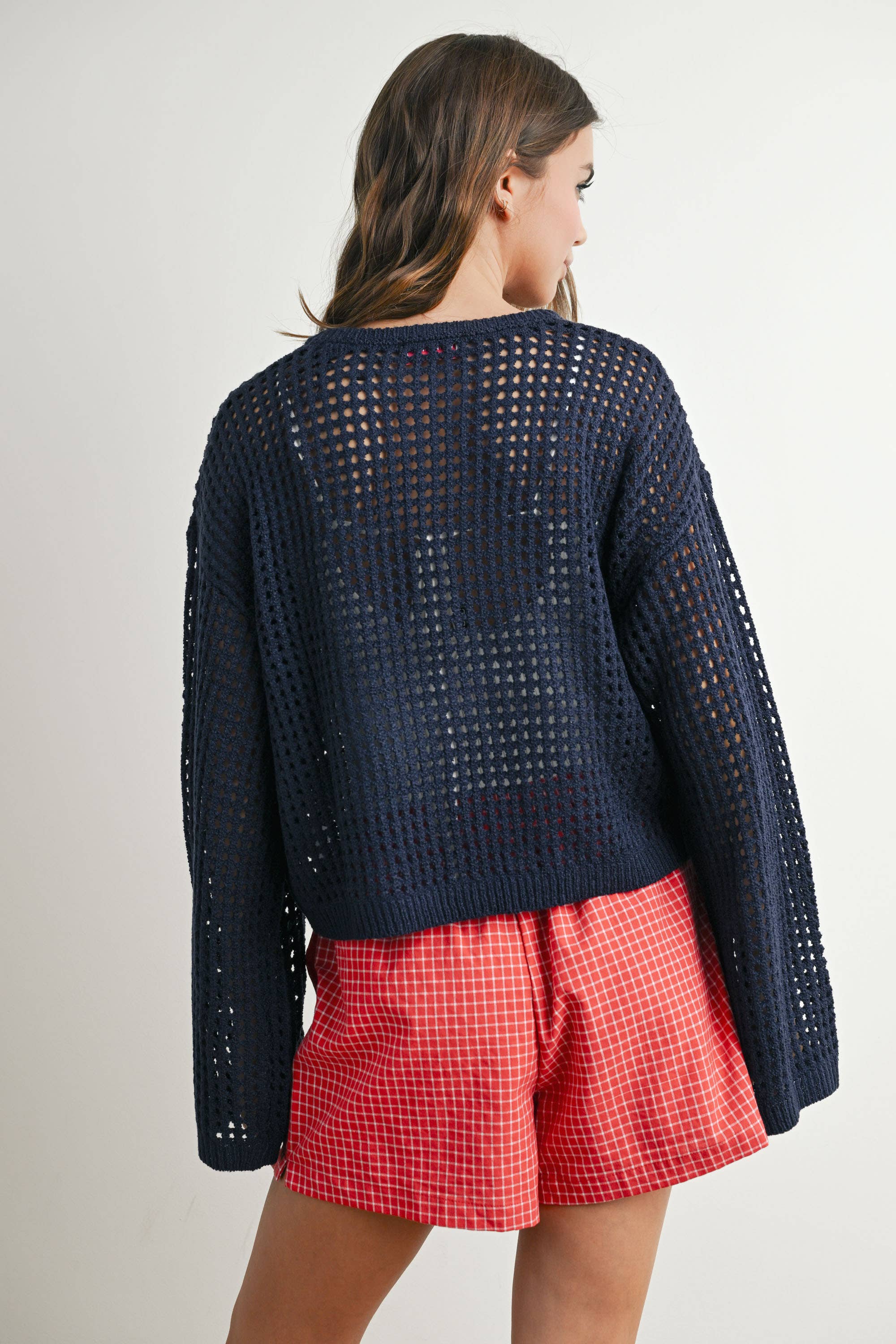 BUTTERMELON - Wholesale Knit Sweater - Women's - Crew Neck Crochet Sweater - BMW76337