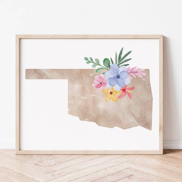 Oklahoma Floral Silhouette Art Print for wholesale by Backstory Map Co.