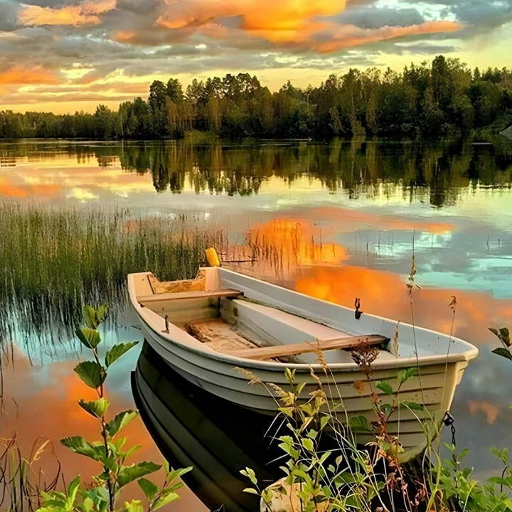 Uma Fileira em um Lago ao Pôr do Sol (Feito nos EUA | Enviado dos EUA) por atacado de Paint with Number