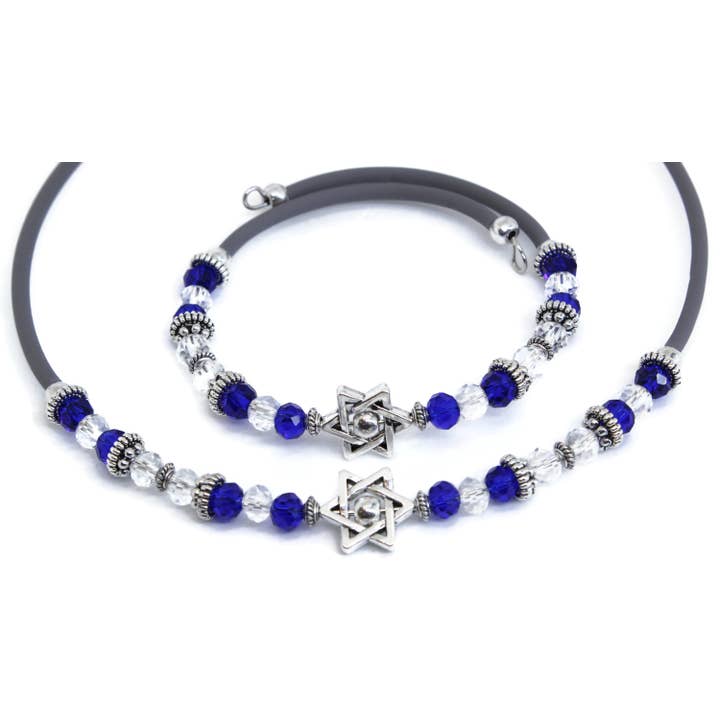 MT17BNS Judaica Memory Wire Necklace, Star of David, Blues Jewish for wholesale by Sea Ranch Jewelry
