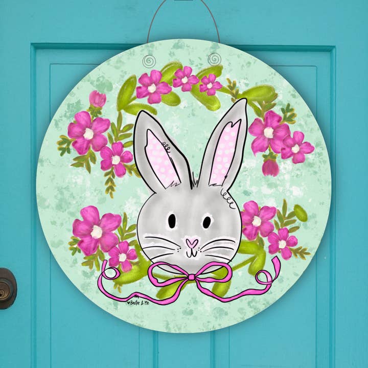 Pretty Pink Bow Bunny Door Hanger for wholesale by Baxter & Me